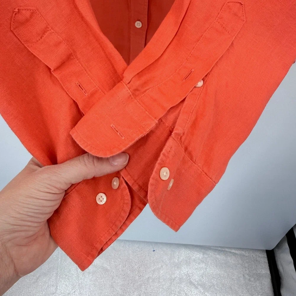 Lauren Ralph Lauren Womens XL Coral 100% Linen Roll Tab Button Up Shirt LRL Logo